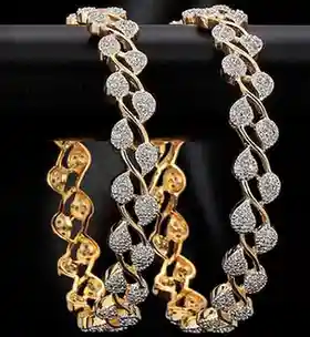 YouBella Set of 2 Silver-Toned Gold-Toned Stone-Studded Bangles